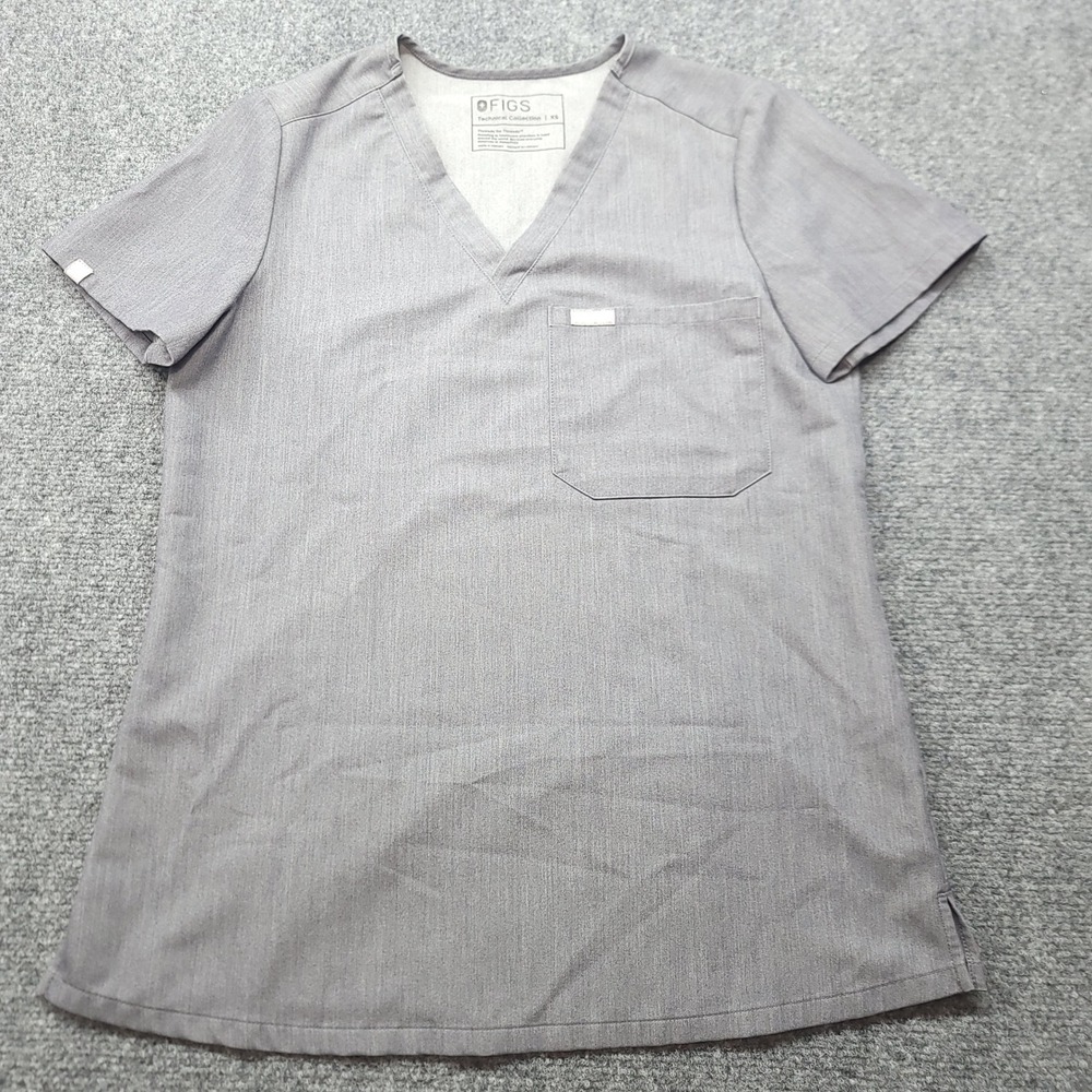 FIGS Technical Collection XS Gray V-Neck Scrub Top FW1000 Short Sleeve Pocket